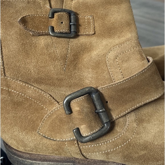 Saks Fifth Avenue Italy 10022 Honey Brown Suede Ankle Engineer Boots Womens 39.5 - Picture 7 of 14